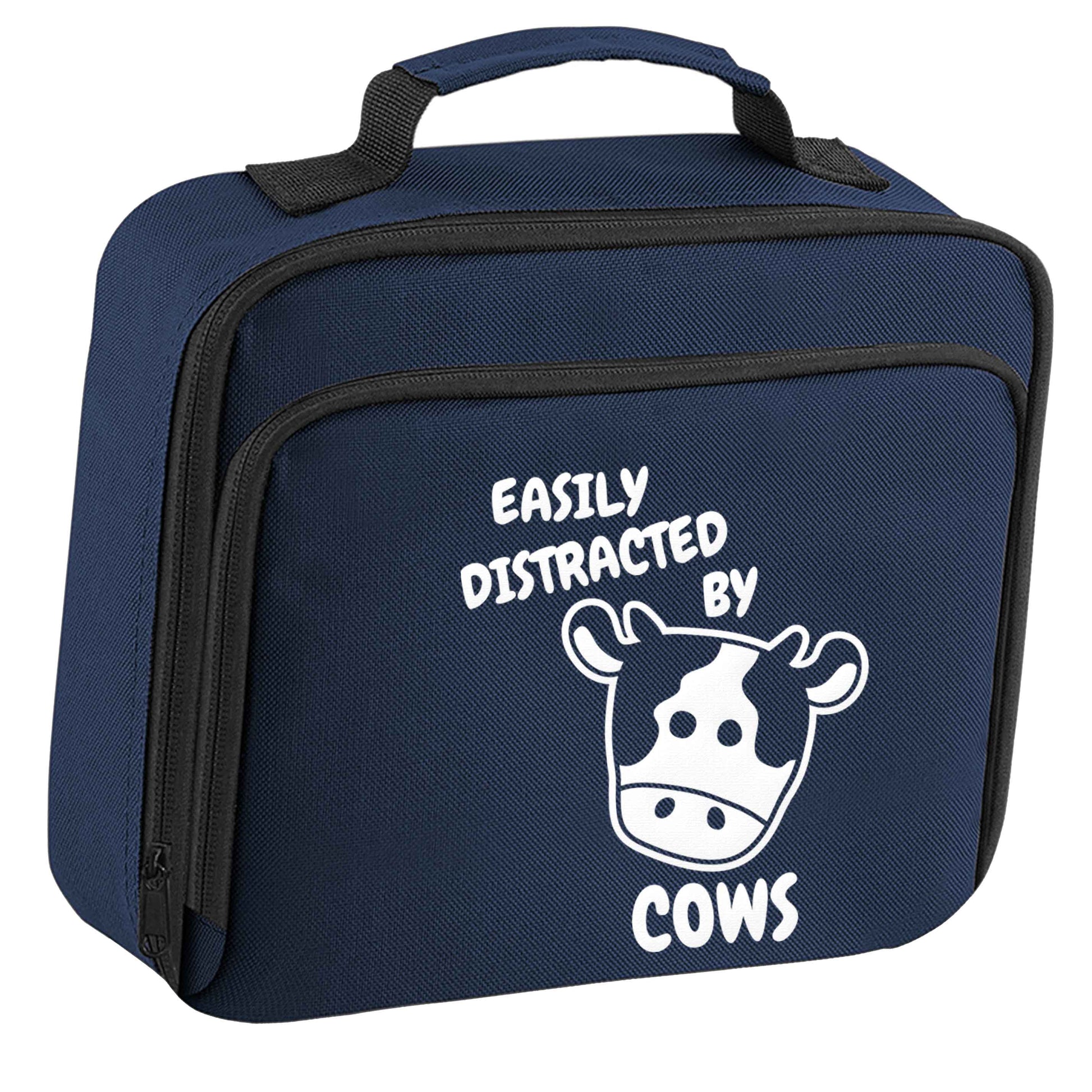 Easily distracted by cows insulated navy lunch bag cooler