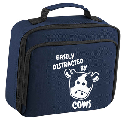 Easily distracted by cows insulated navy lunch bag cooler
