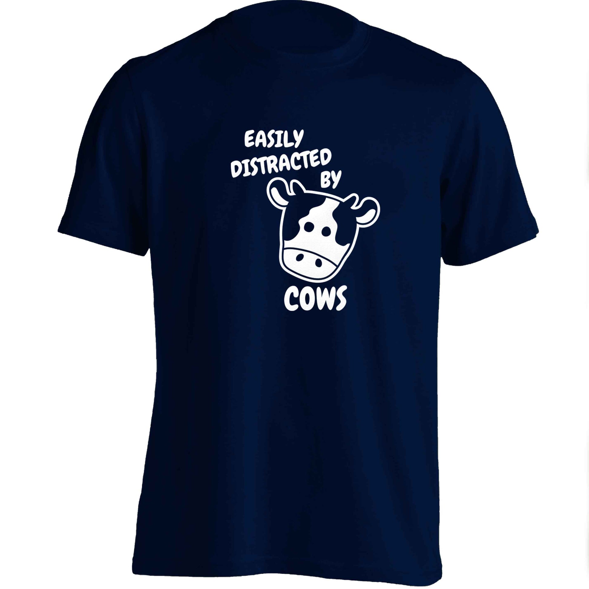 Easily distracted by cows adults unisex navy Tshirt 2XL