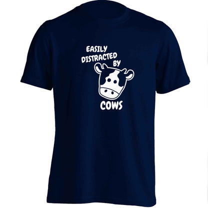 Easily distracted by cows adults unisex navy Tshirt 2XL