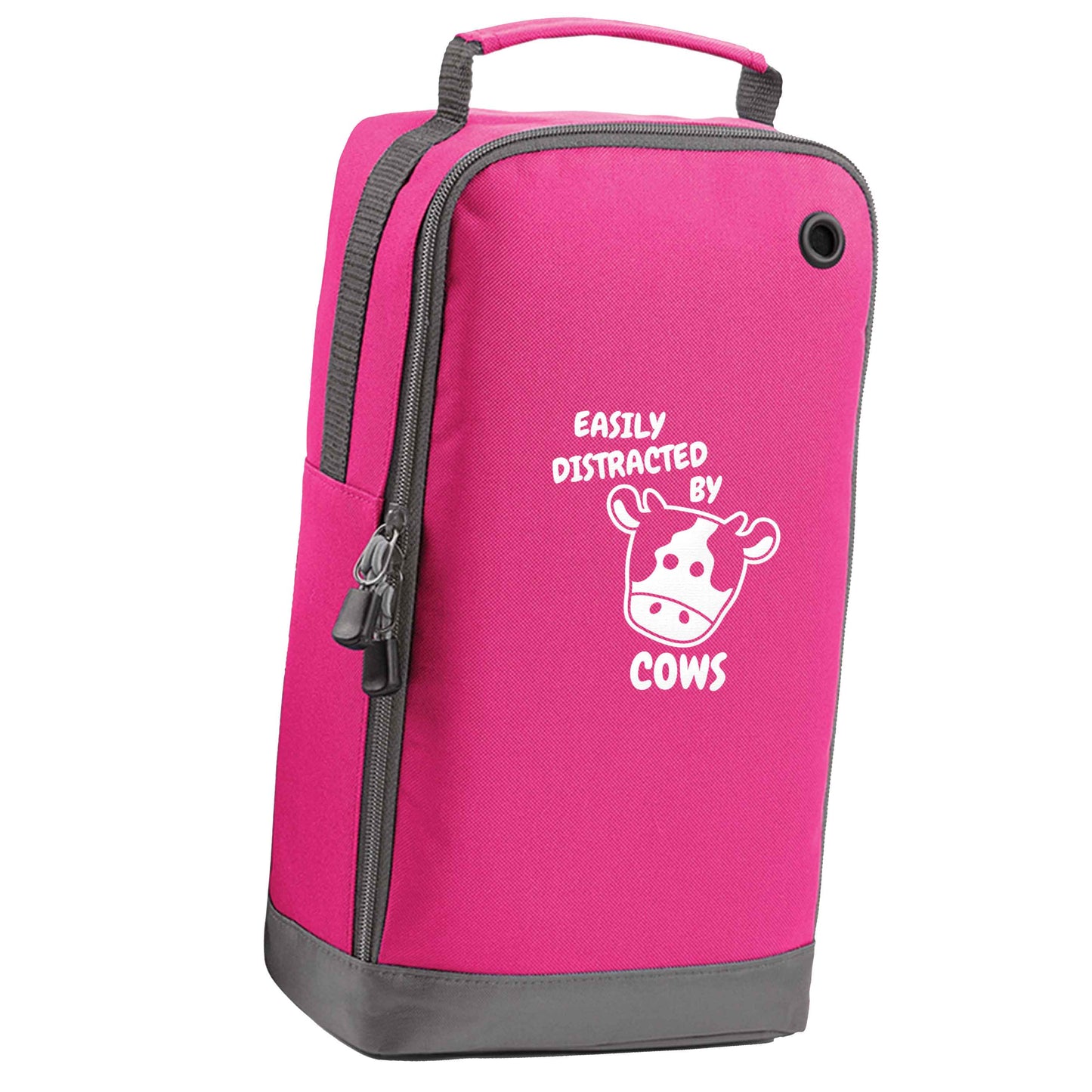 Easily distracted by cows pink sports shoe bag vertical print