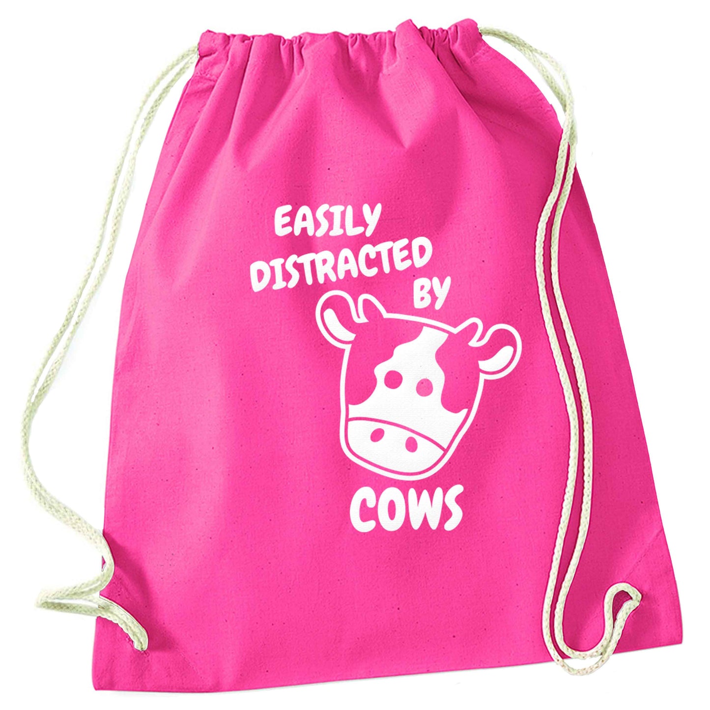 Easily distracted by cows pink drawstring bag