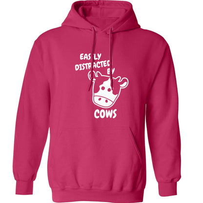 Easily distracted by cows adults unisex pink hoodie 2XL