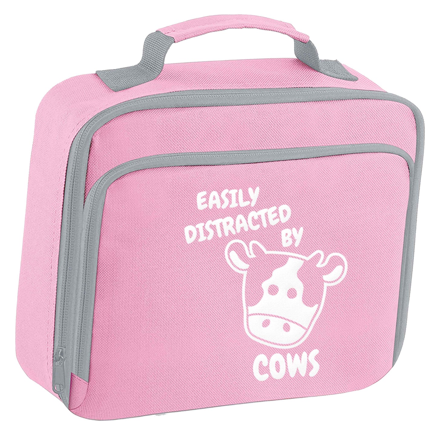 Easily distracted by cows insulated pink lunch bag cooler