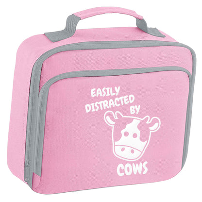 Easily distracted by cows insulated pink lunch bag cooler