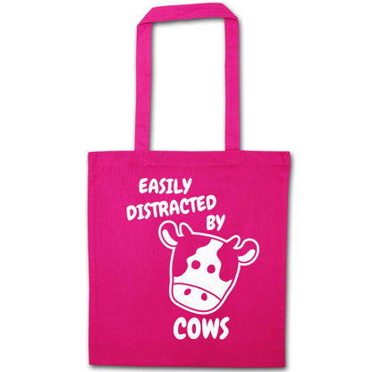 Easily distracted by cows pink tote bag