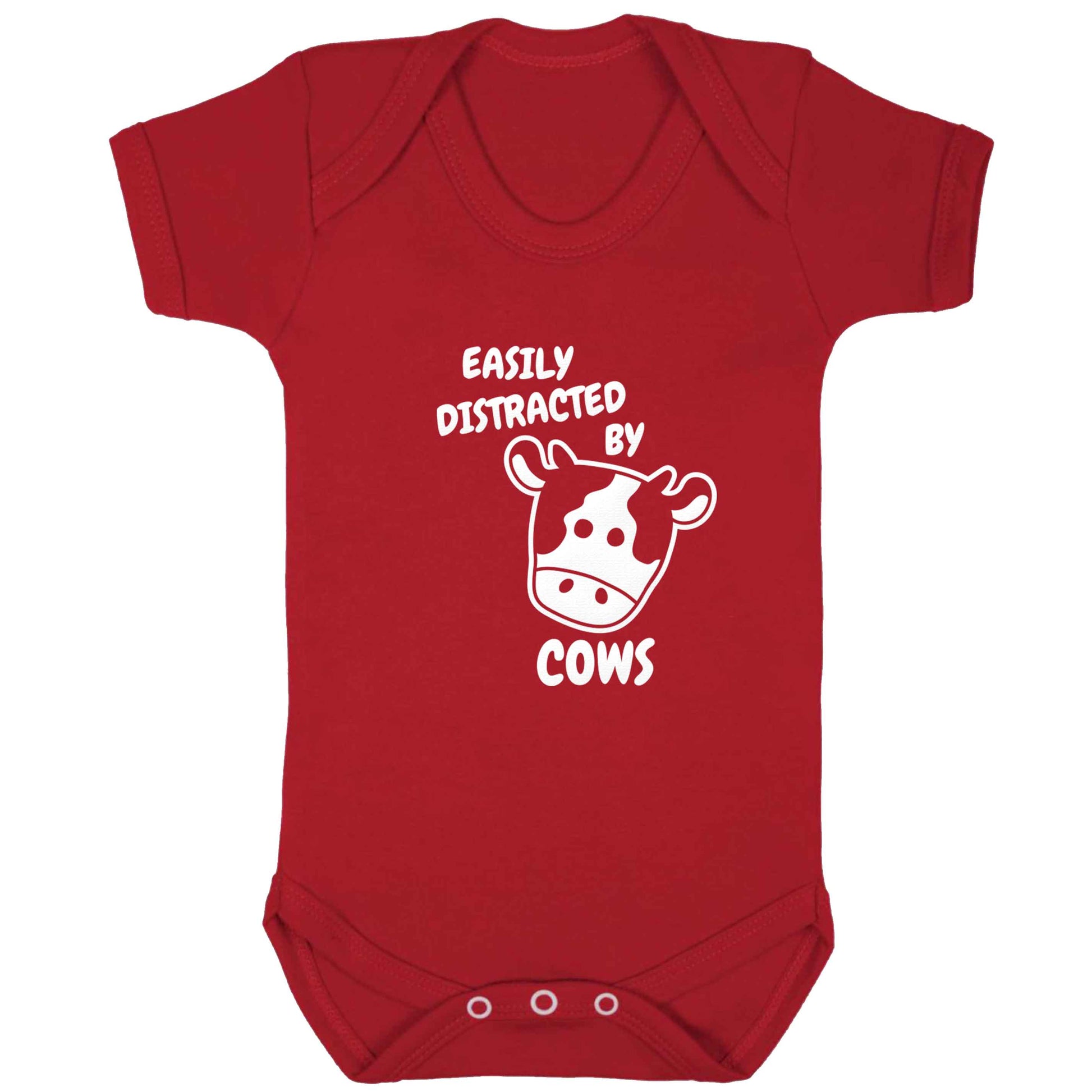Easily distracted by cows baby bodysuit red 18-24 months