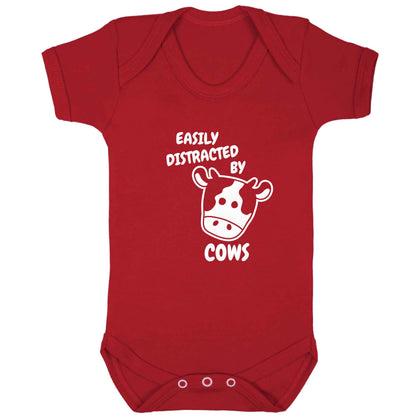 Easily distracted by cows baby bodysuit red 18-24 months