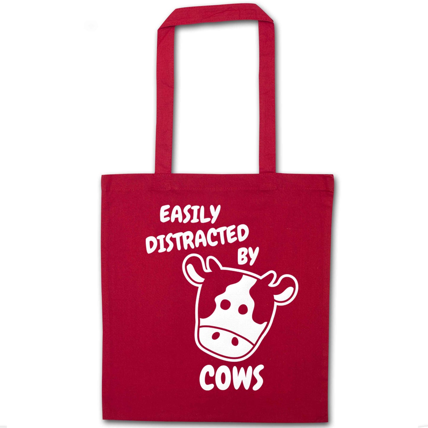 Easily distracted by cows red tote bag