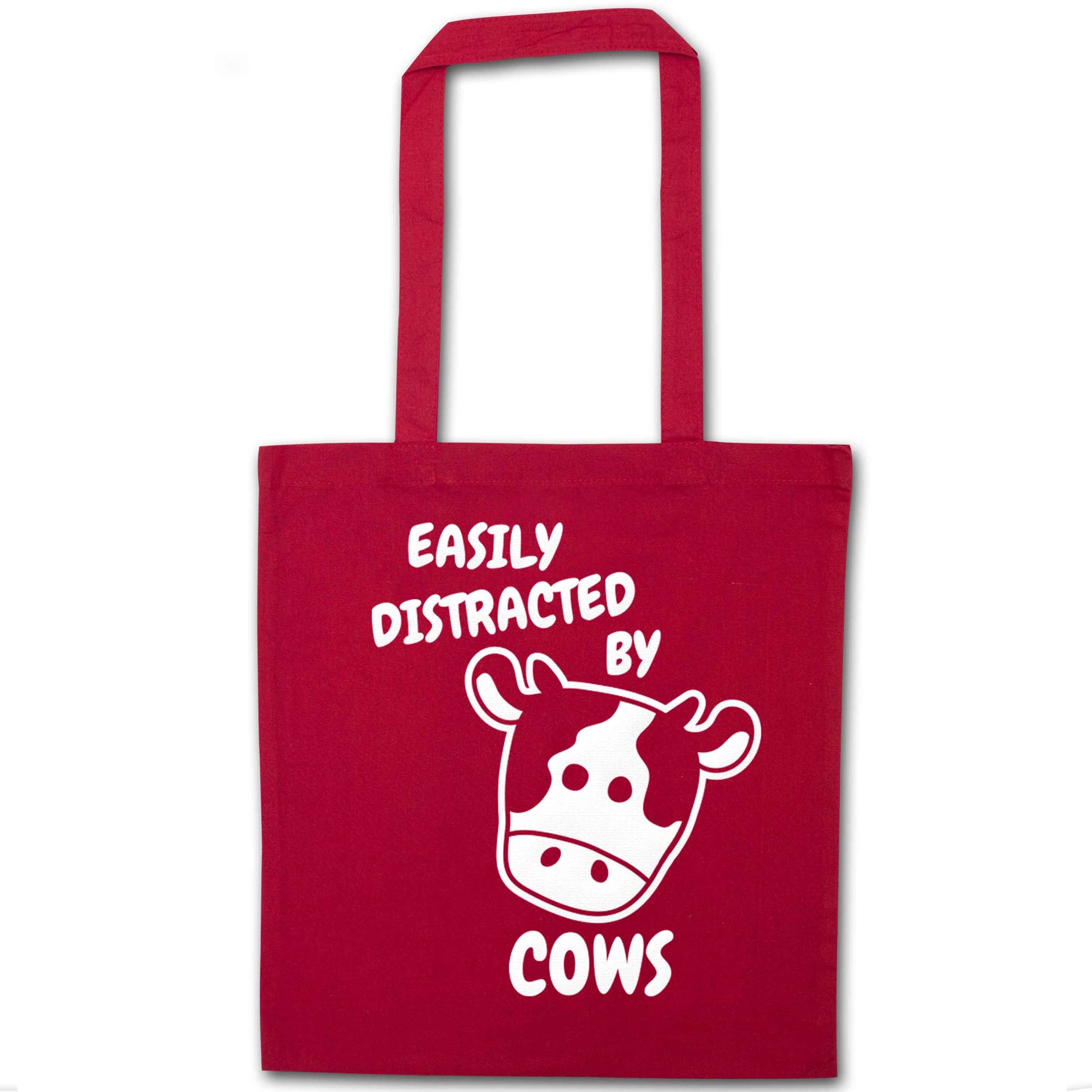 Easily distracted by cows red tote bag