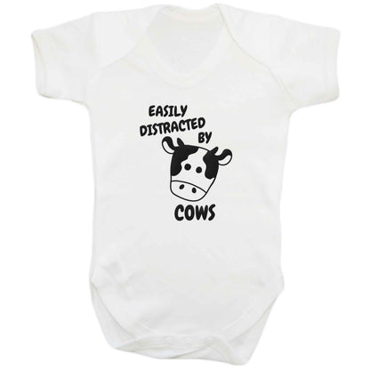 Easily distracted by cows baby bodysuit white 18-24 months