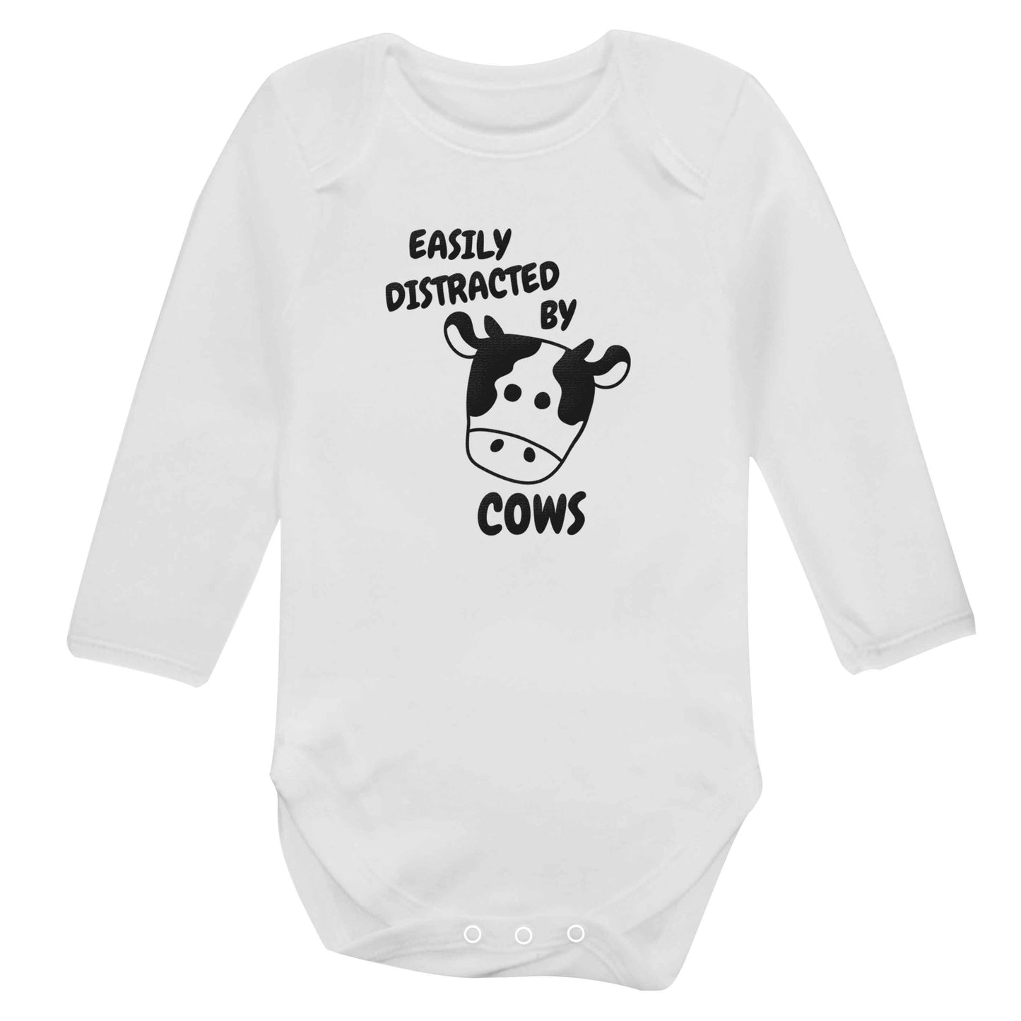 Easily distracted by cows baby bodysuit long sleeved white 6-12 months