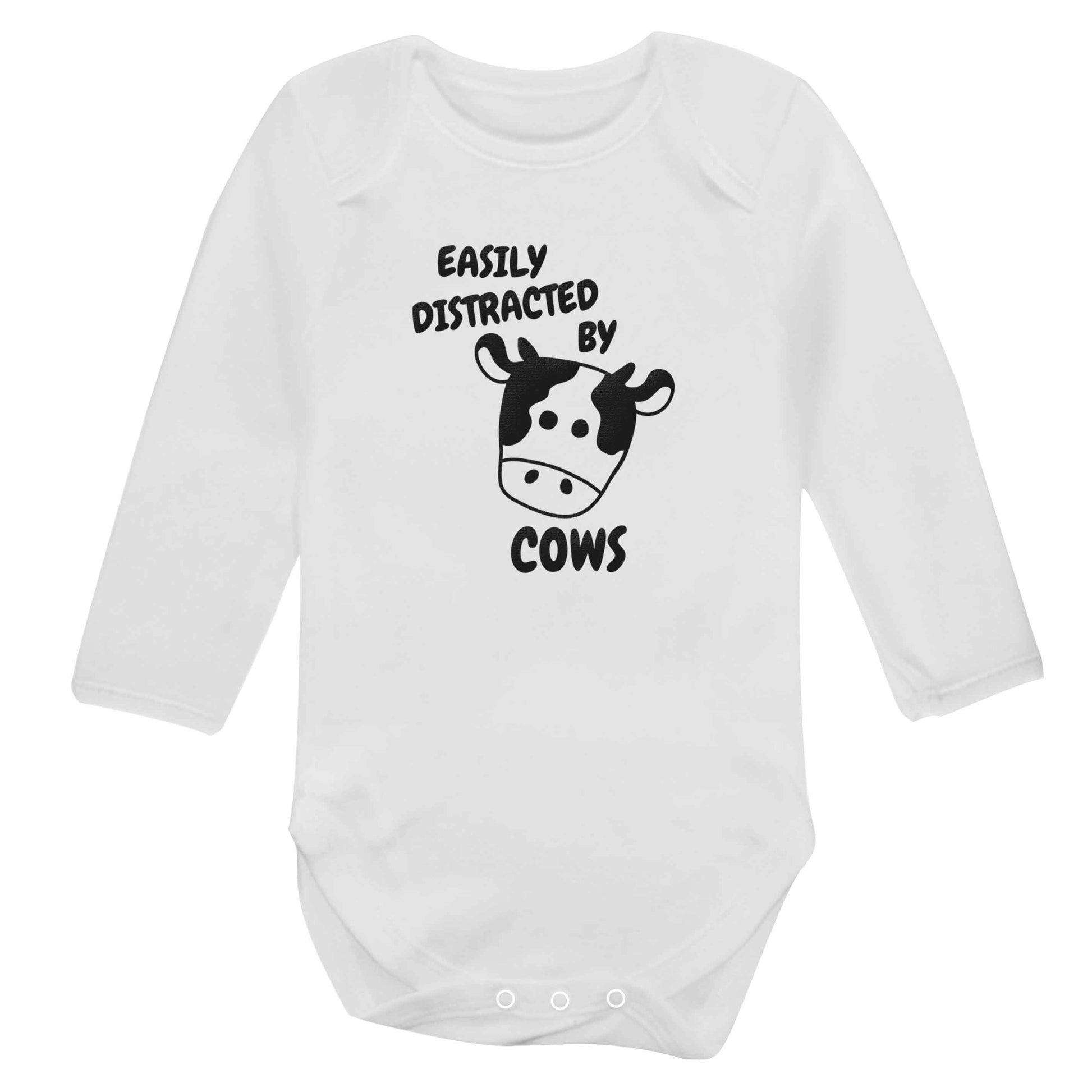 Easily distracted by cows baby bodysuit long sleeved white 6-12 months