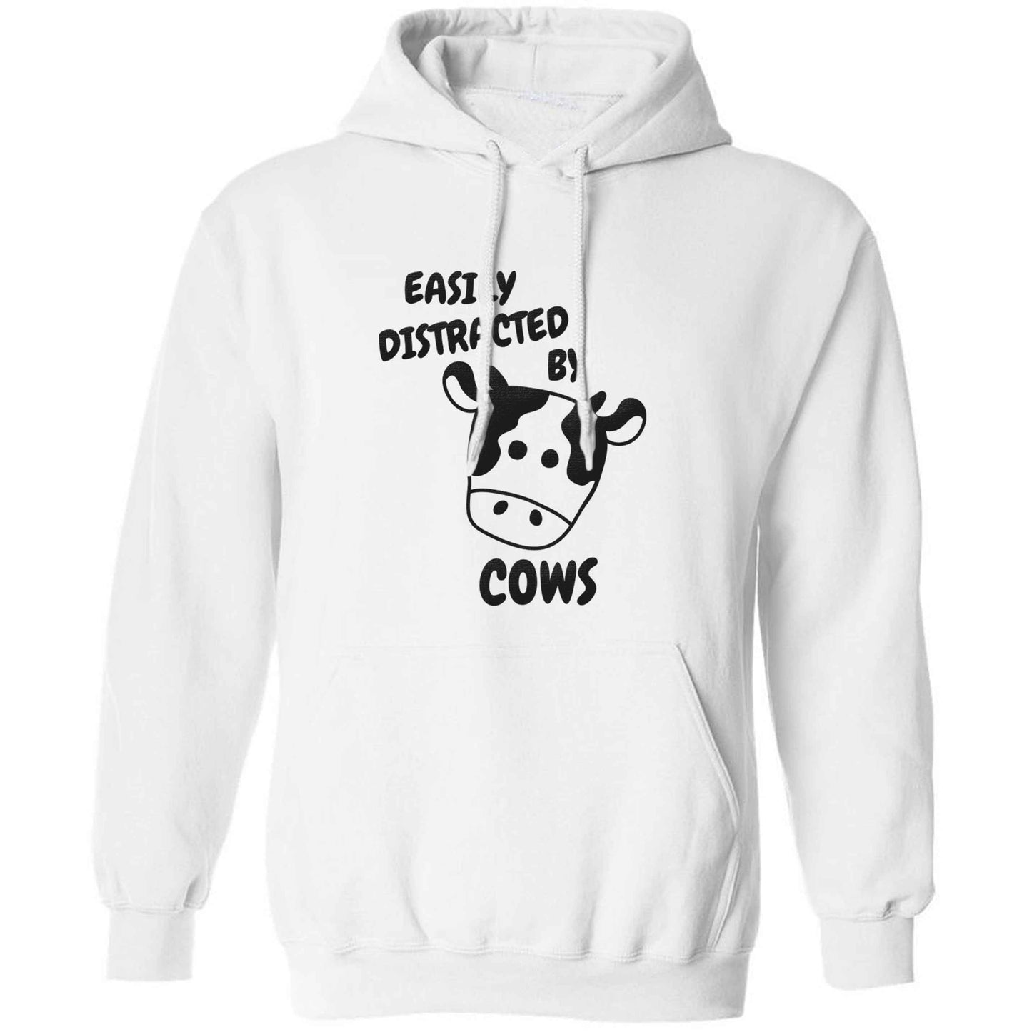 Easily distracted by cows adults unisex white hoodie 2XL