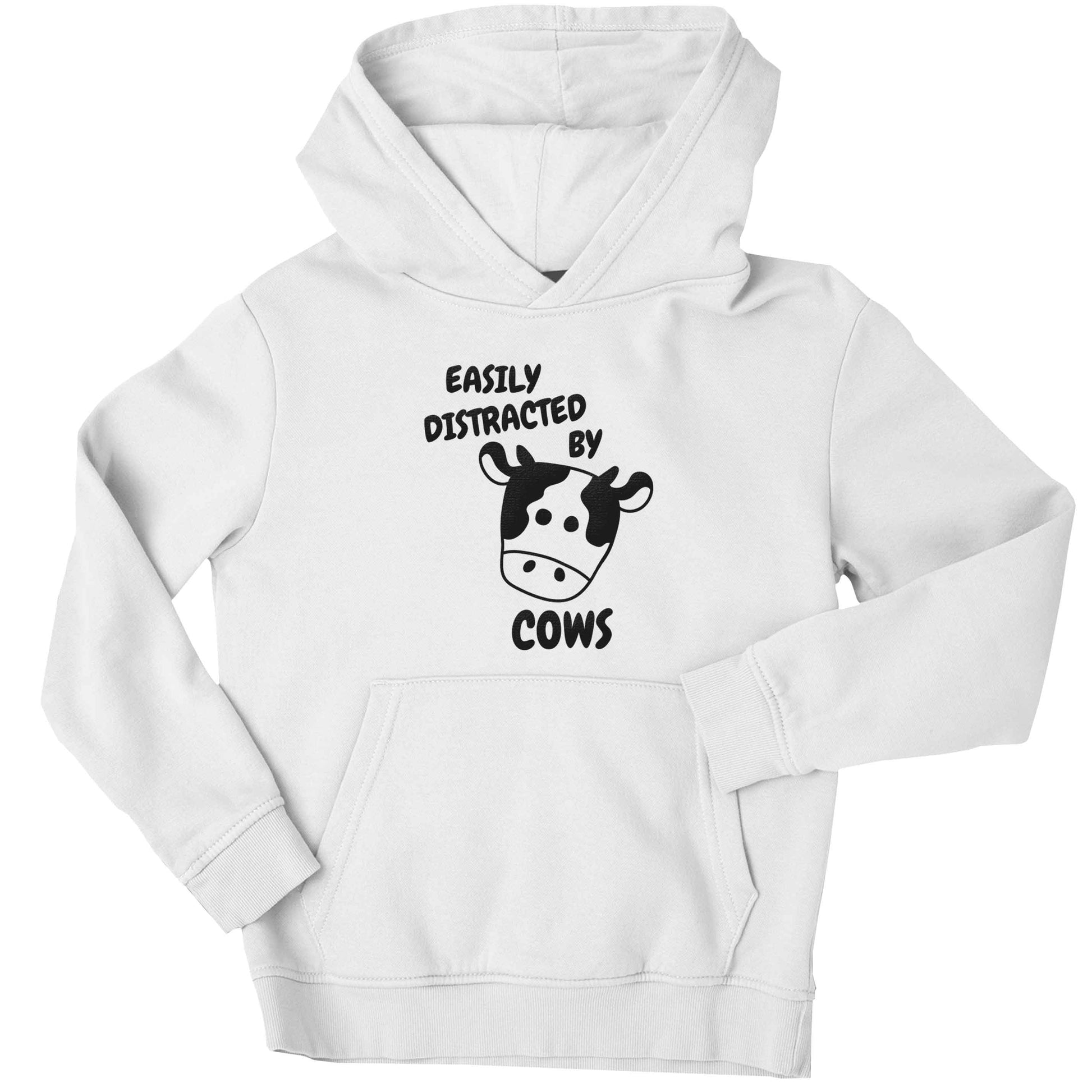 Easily distracted by cows children's white hoodie 12-13 Years