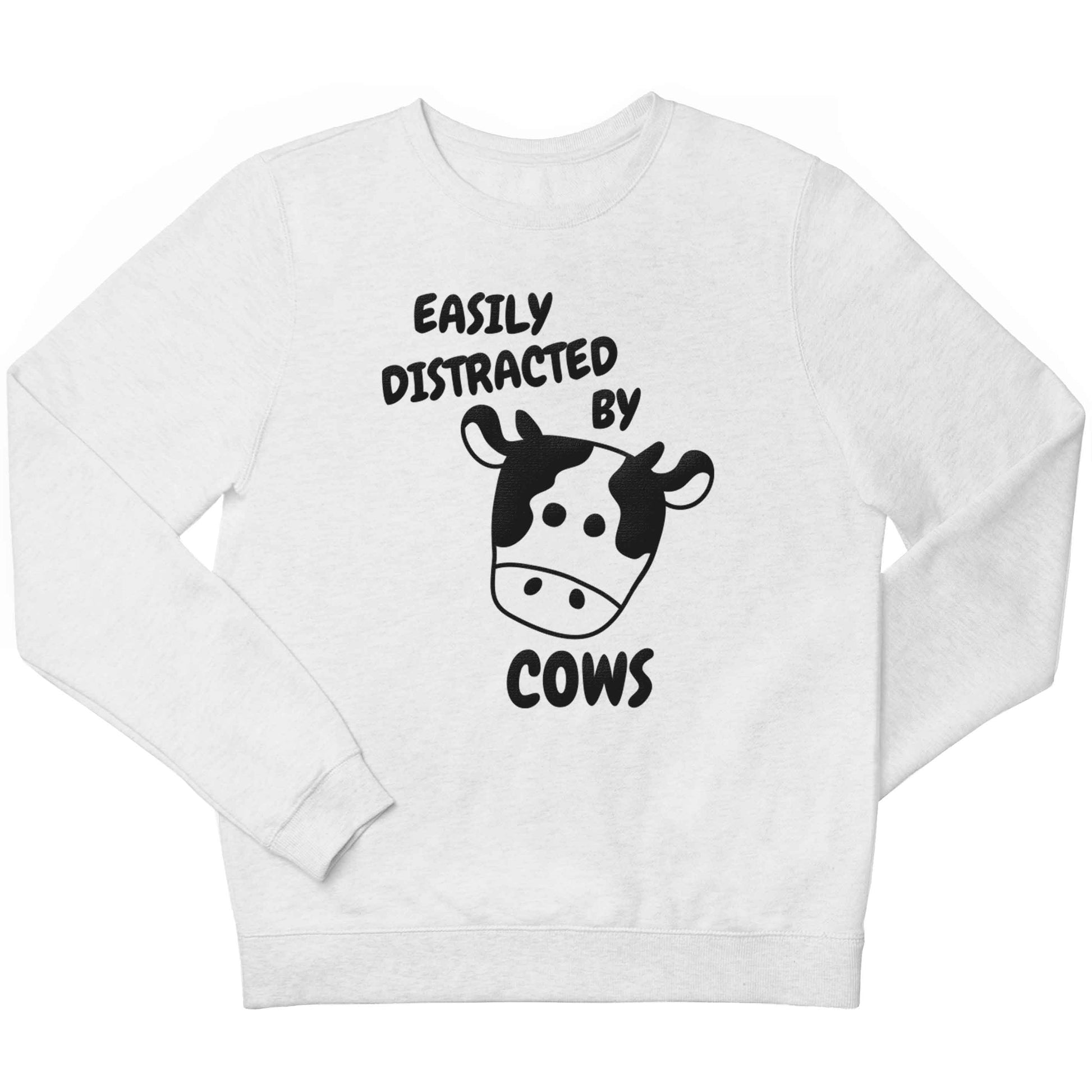 Easily distracted by cows children's white sweater 12-13 Years