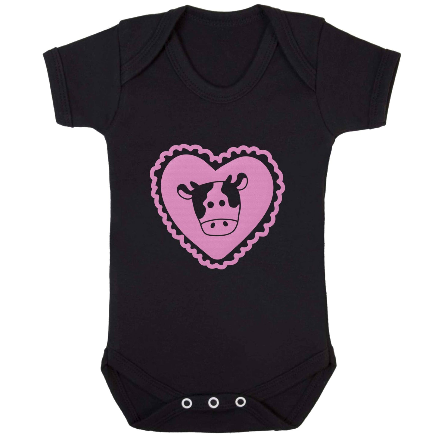 Cow heart illustration baby bodysuit black 18-24 months