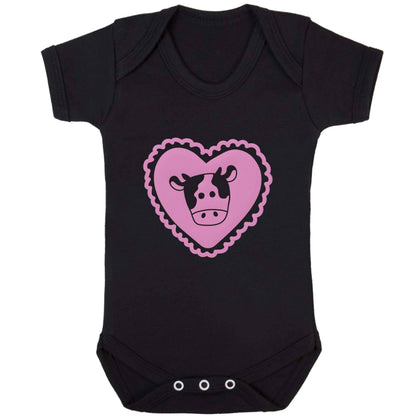 Cow heart illustration baby bodysuit black 18-24 months