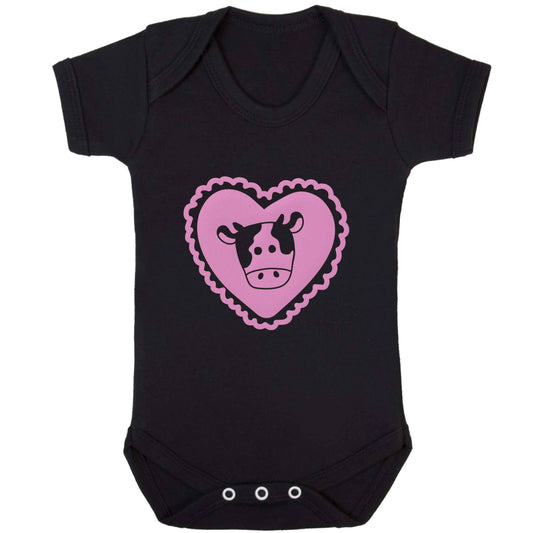 Cow heart illustration baby bodysuit black 18-24 months