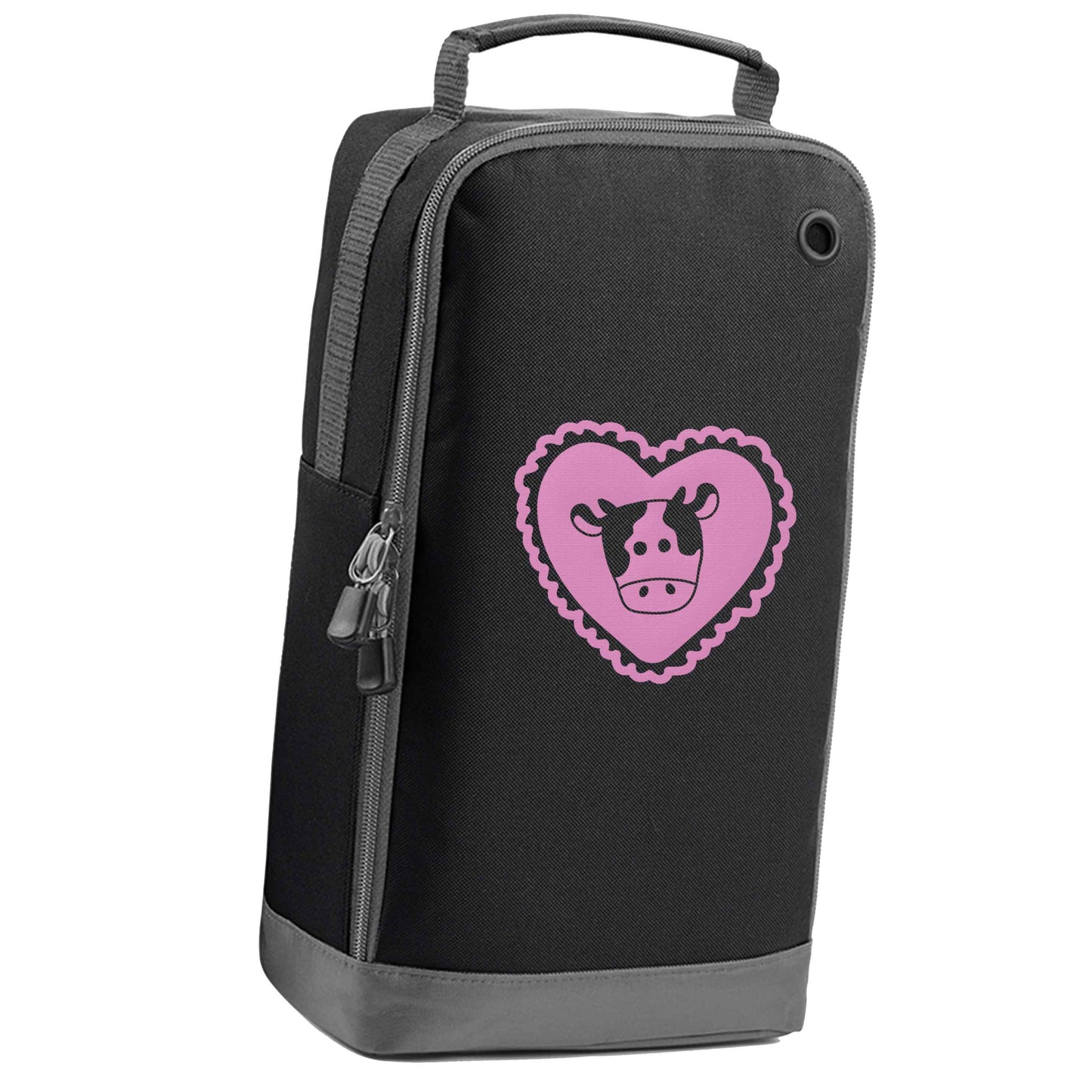 Cow heart illustration black sports shoe bag vertical print