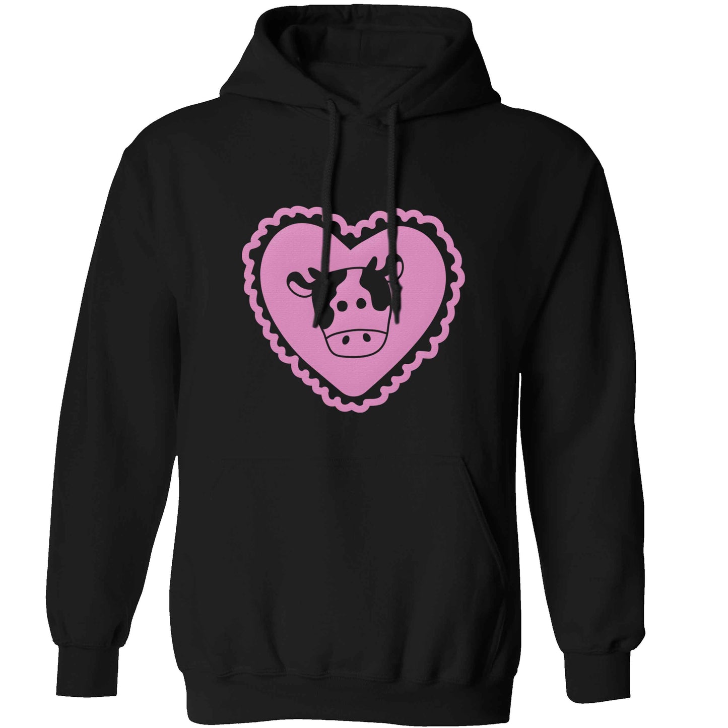 Cow heart illustration adults unisex black hoodie 2XL