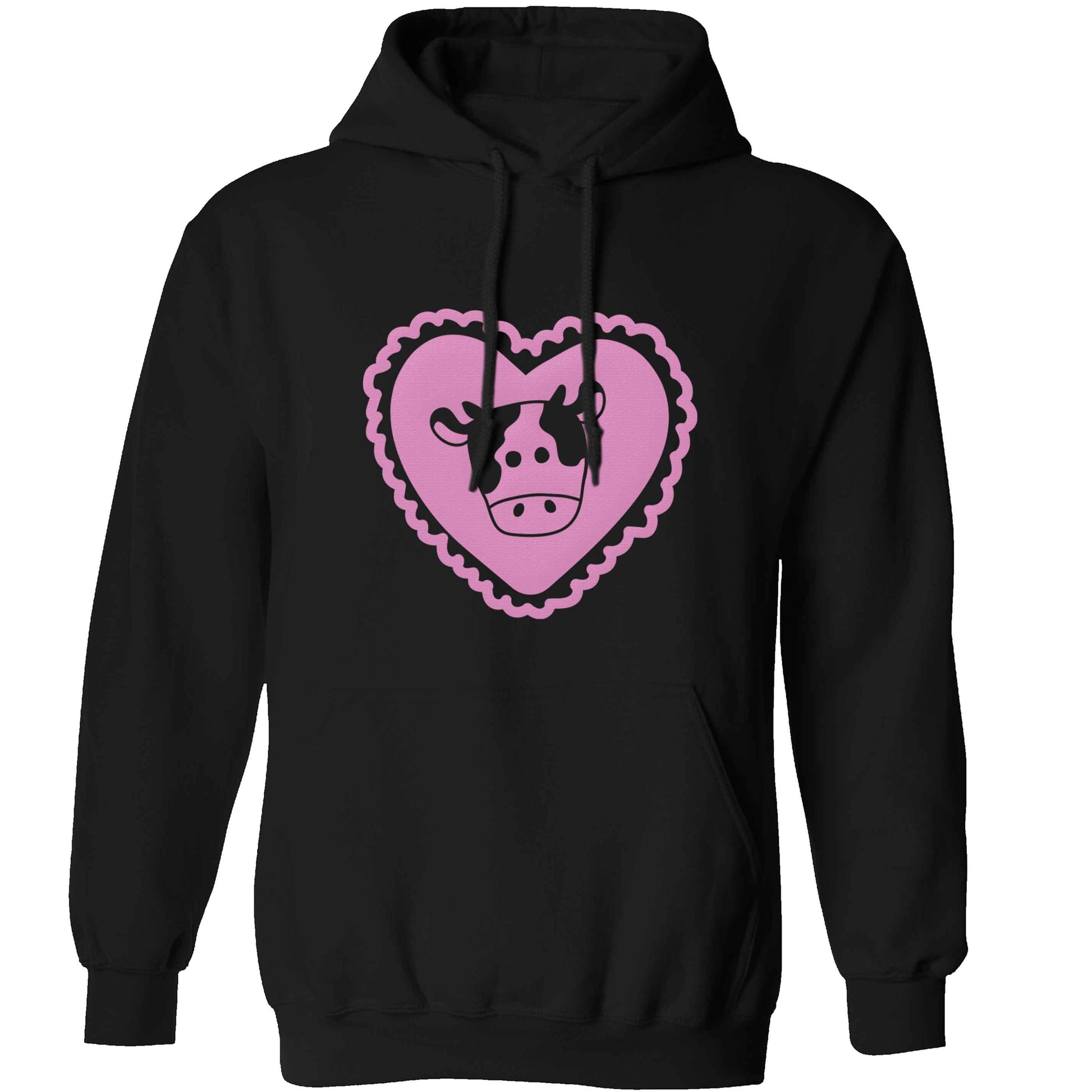 Cow heart illustration adults unisex black hoodie 2XL