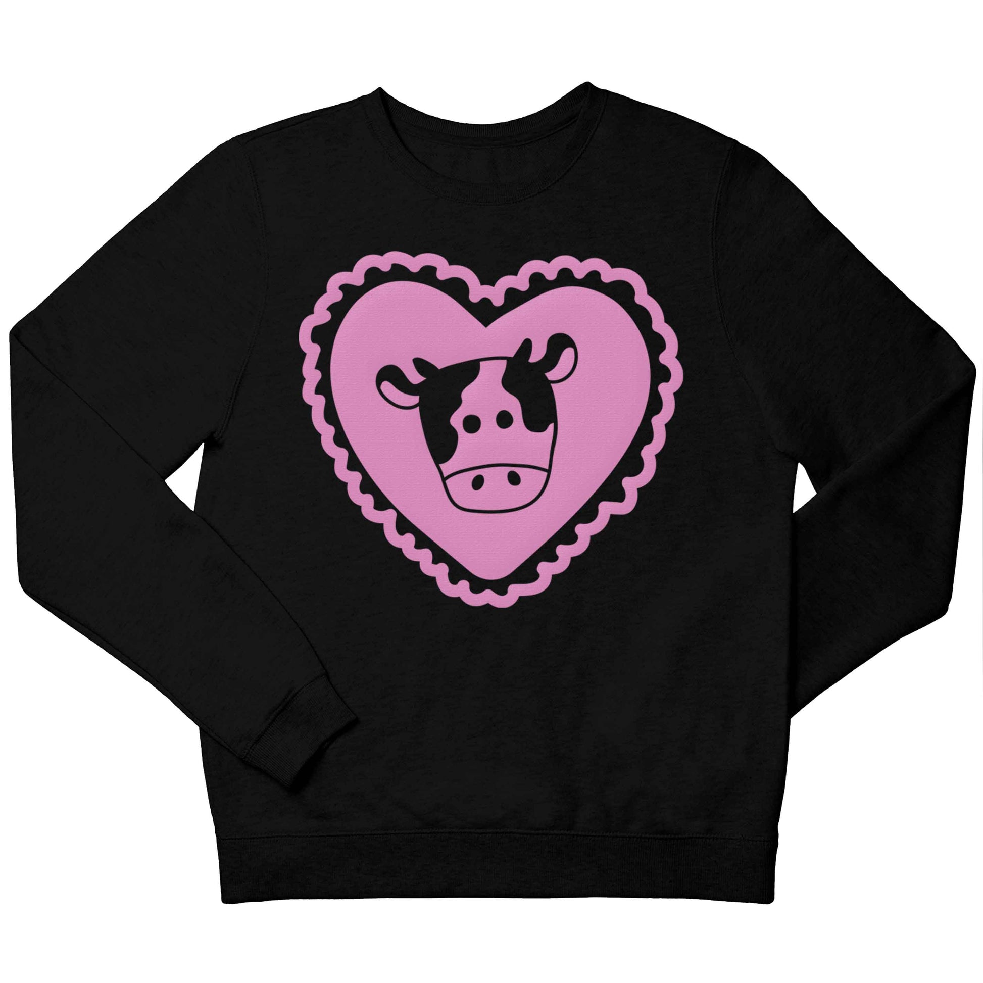 Cow heart illustration children's black sweater 12-13 Years