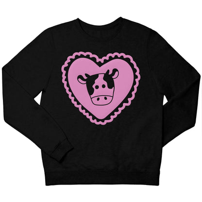 Cow heart illustration children's black sweater 12-13 Years