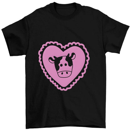 Cow heart illustration Children's black Tshirt 12-13 Years
