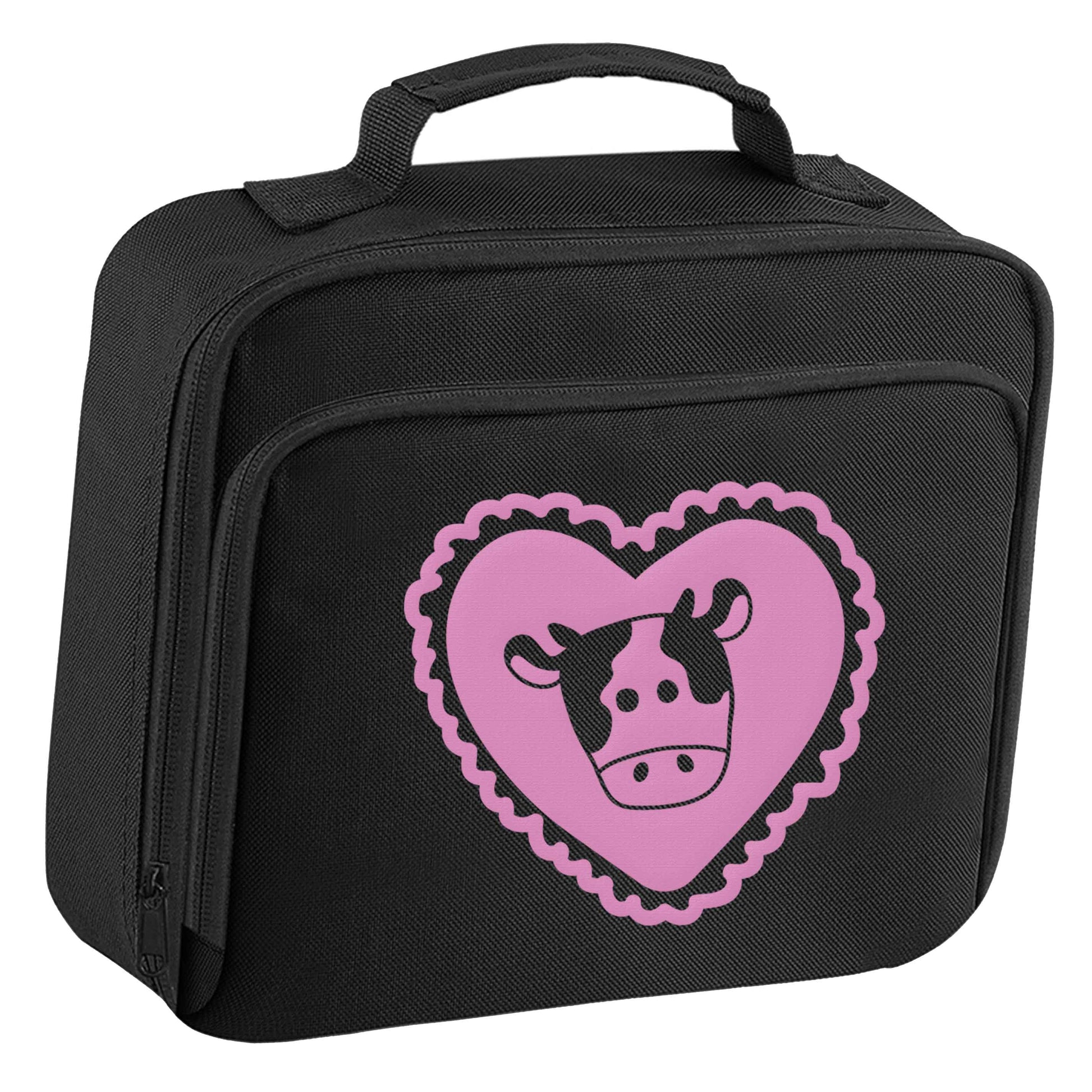 Cow heart illustration insulated black lunch bag cooler