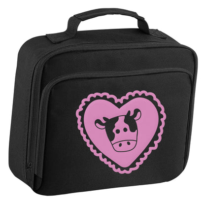 Cow heart illustration insulated black lunch bag cooler