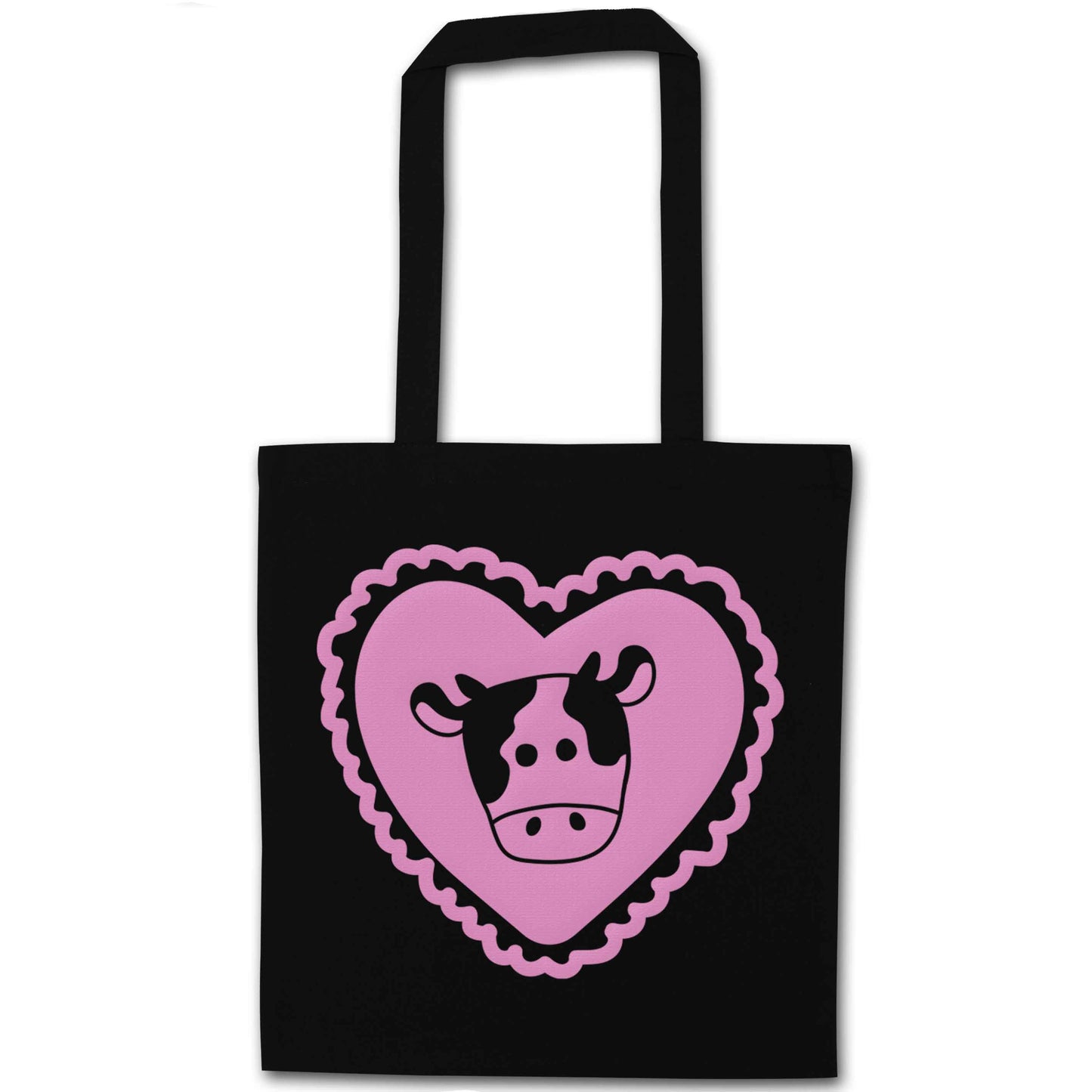 Cow heart illustration black tote bag