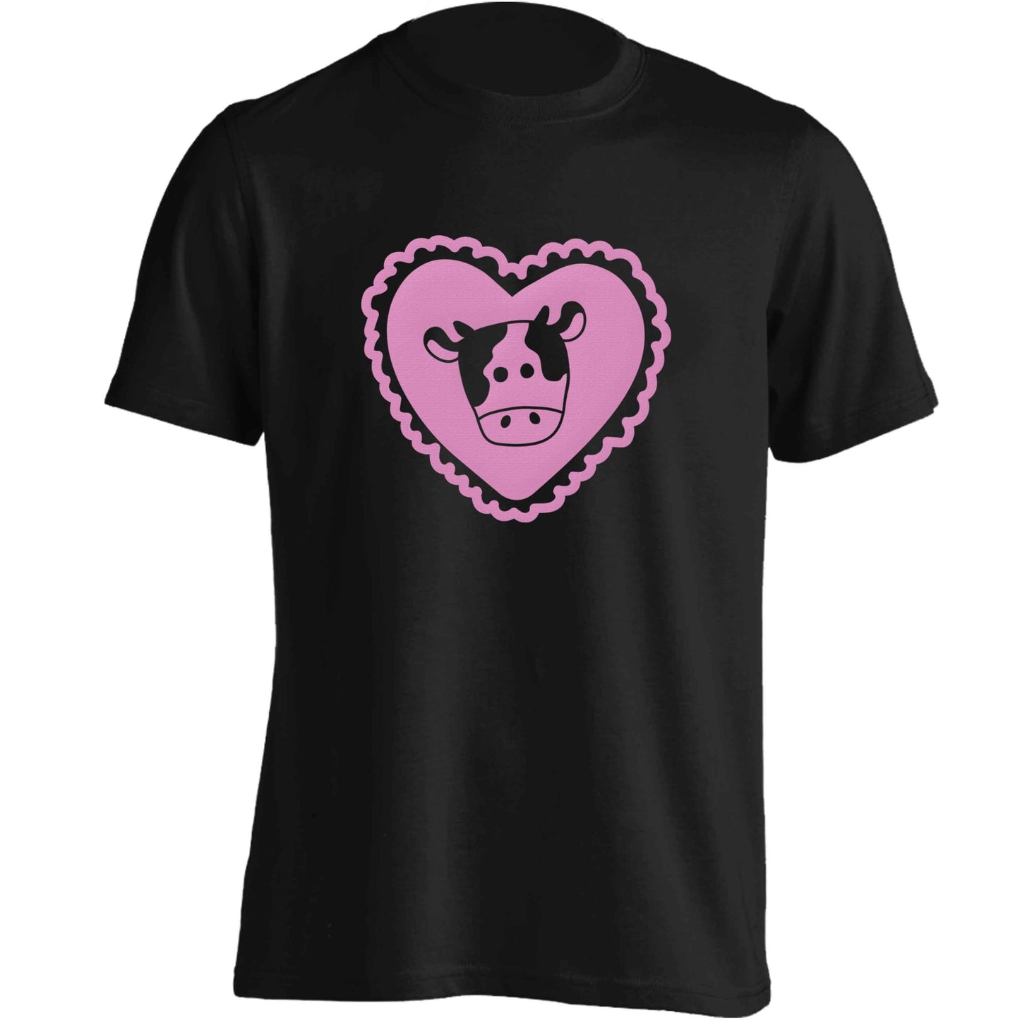 Cow heart illustration adults unisex black Tshirt 2XL