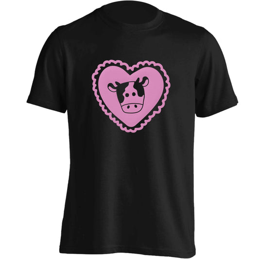 Cow heart illustration adults unisex black Tshirt 2XL