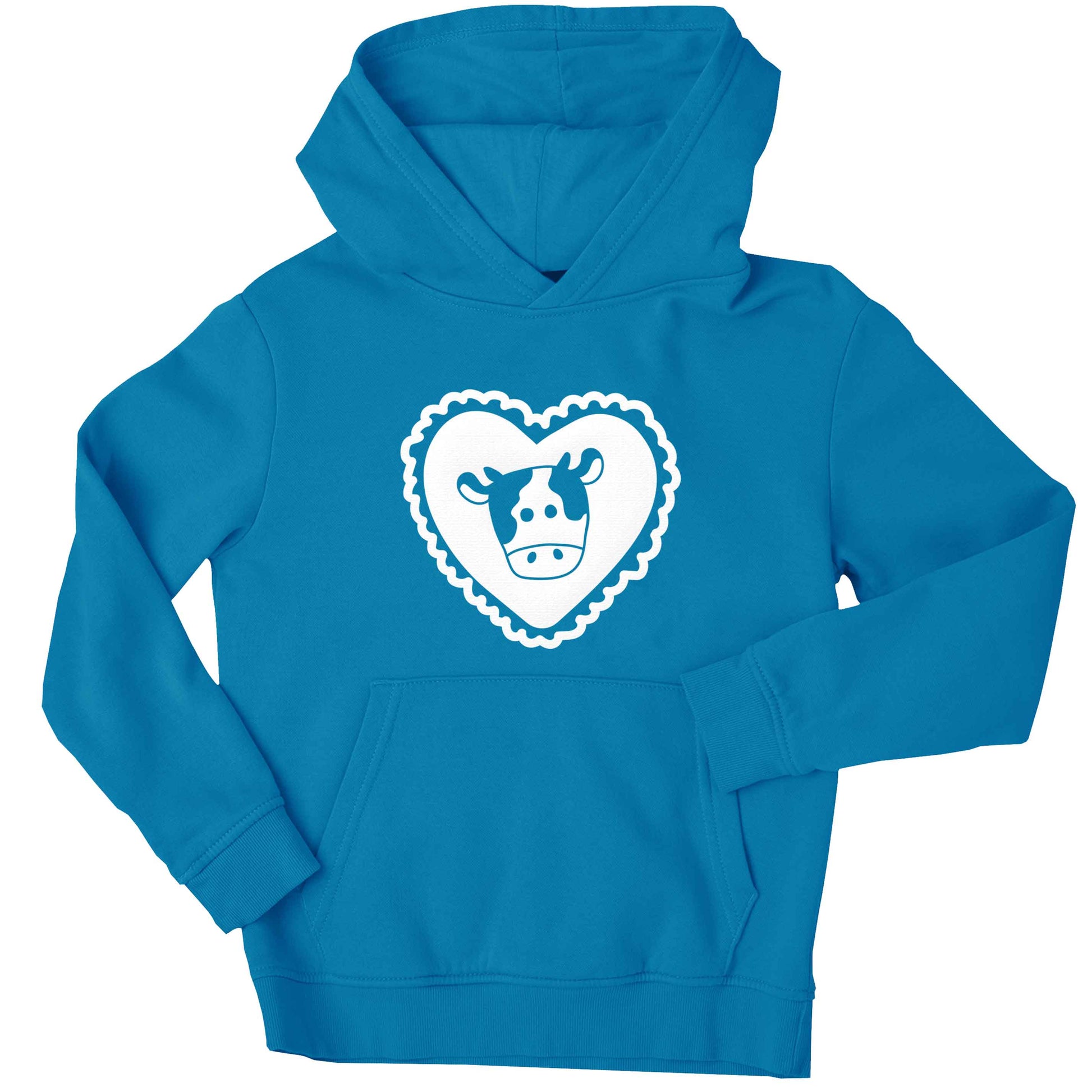 Cow heart illustration children's blue hoodie 12-13 Years