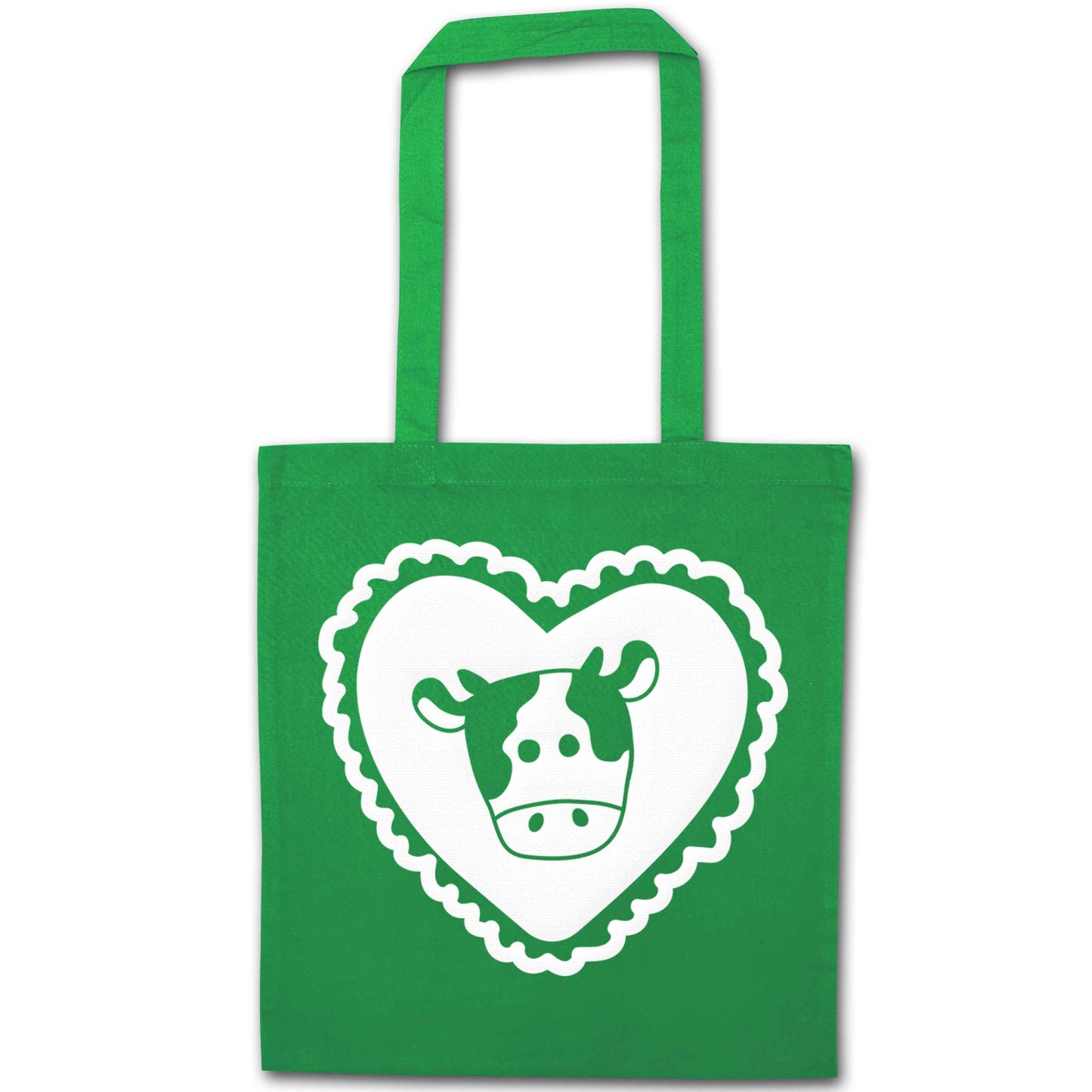 Cow heart illustration green tote bag