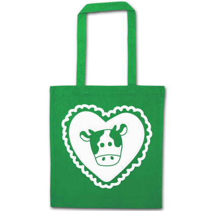 Cow heart illustration green tote bag