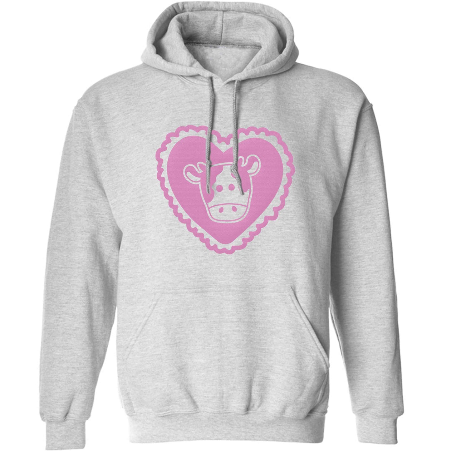 Cow heart illustration adults unisex grey hoodie 2XL
