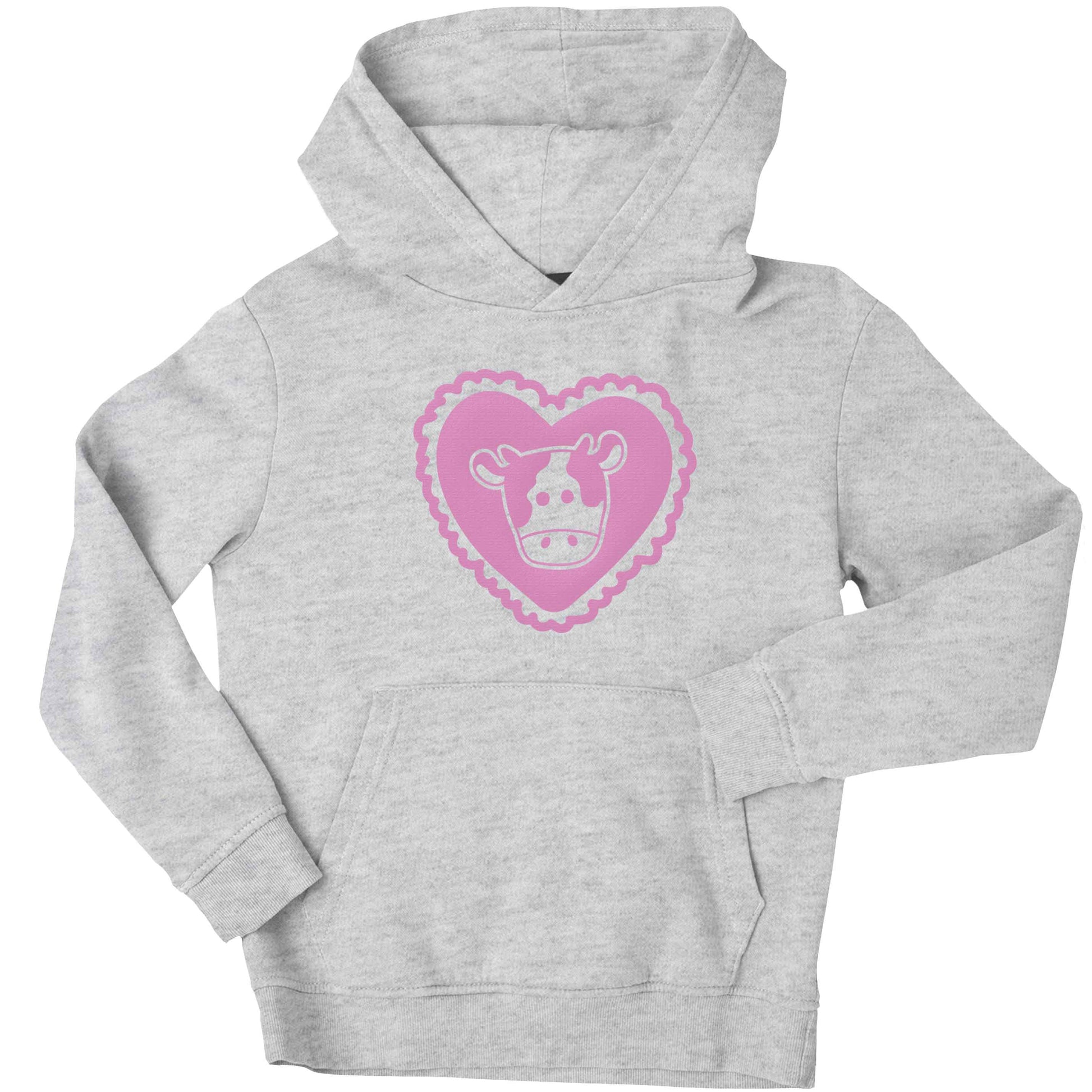 Cow heart illustration children's grey hoodie 12-13 Years