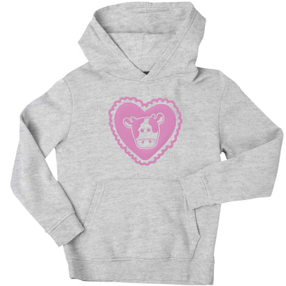 Cow heart illustration children's grey hoodie 12-13 Years