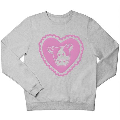 Cow heart illustration children's grey sweater 12-13 Years