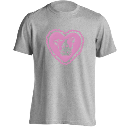 Cow heart illustration adults unisex grey Tshirt 2XL