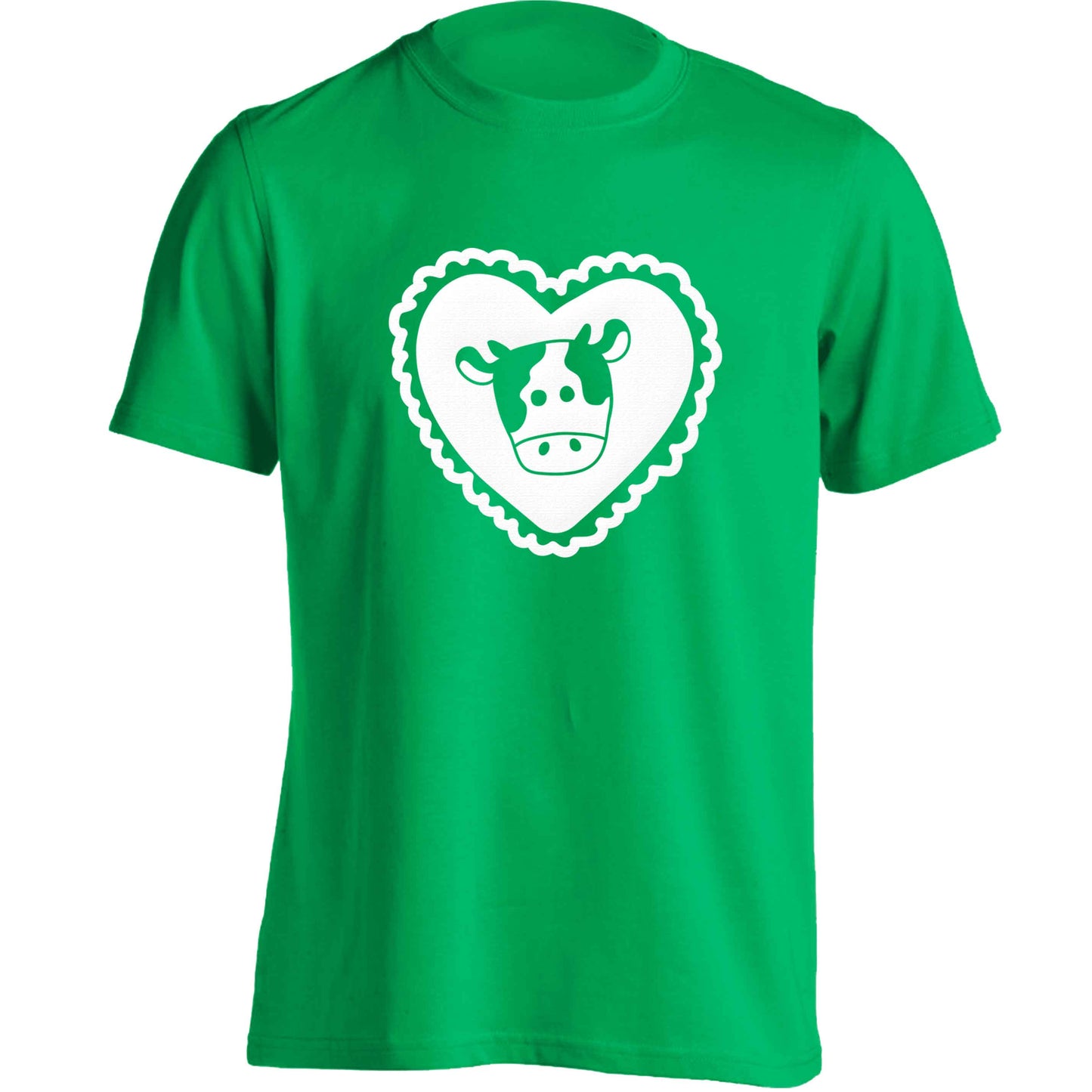 Cow heart illustration adults unisex green Tshirt 2XL
