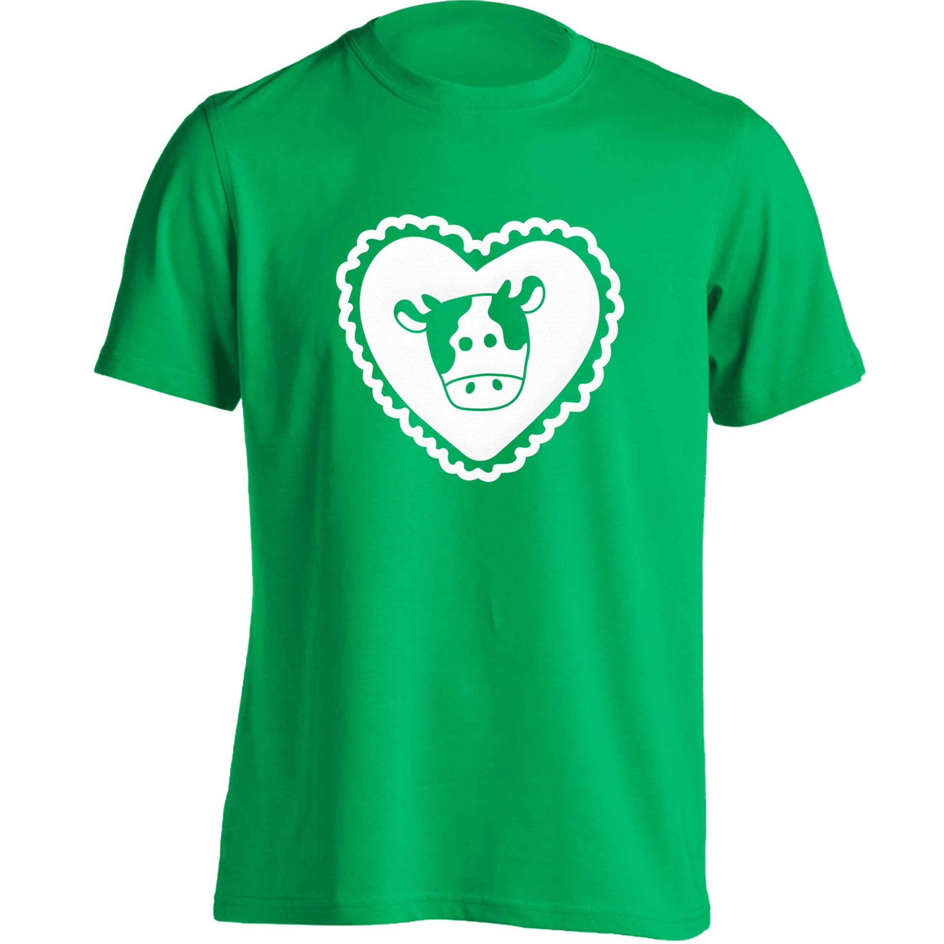 Cow heart illustration adults unisex green Tshirt 2XL