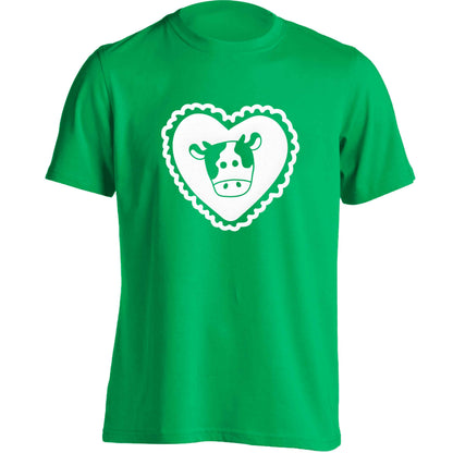 Cow heart illustration adults unisex green Tshirt 2XL