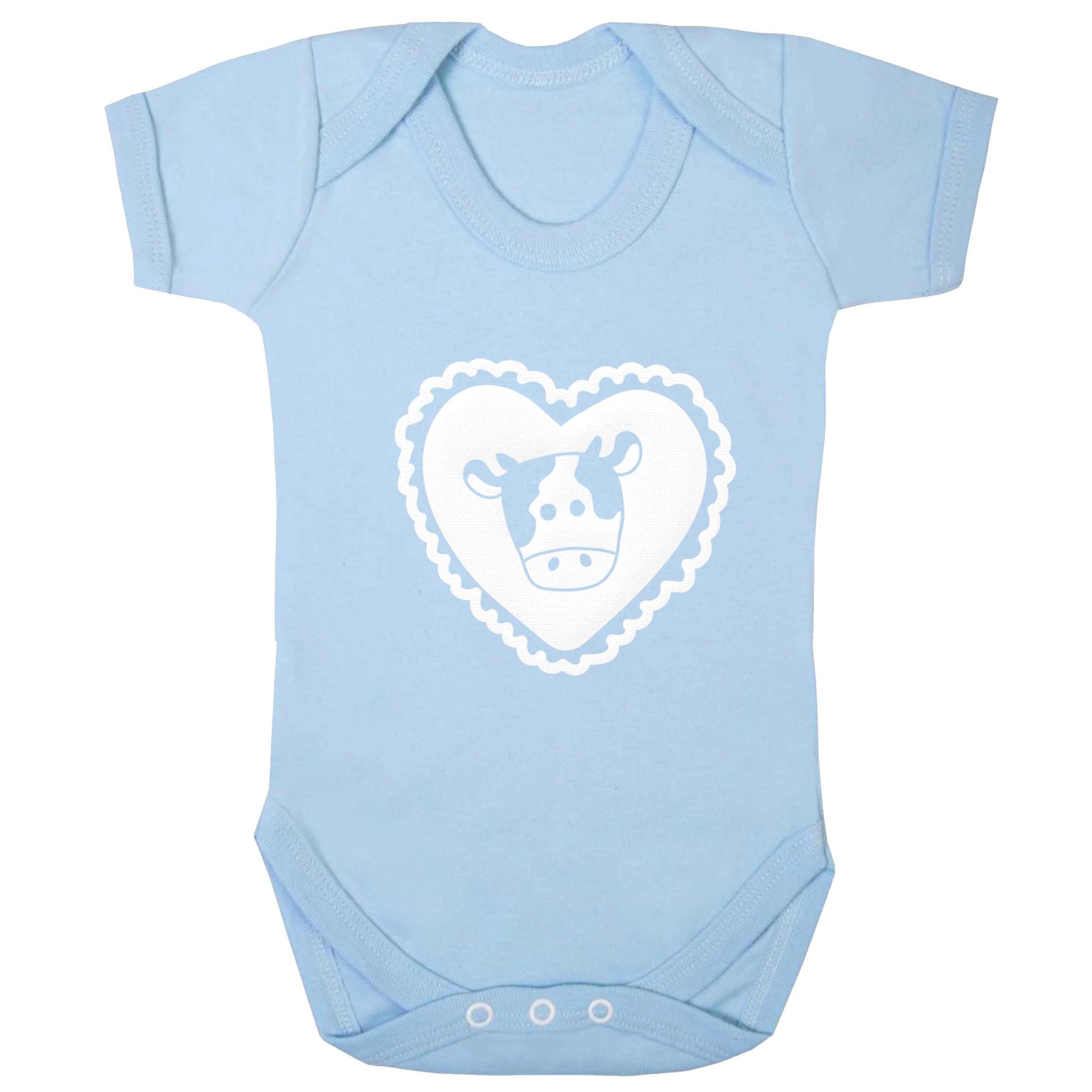 Cow heart illustration baby bodysuit pale blue 18-24 months