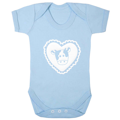 Cow heart illustration baby bodysuit pale blue 18-24 months