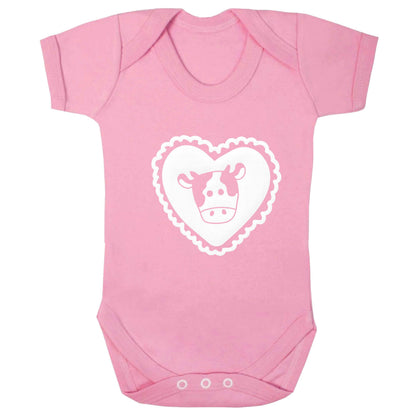 Cow heart illustration baby bodysuit pale pink 18-24 months