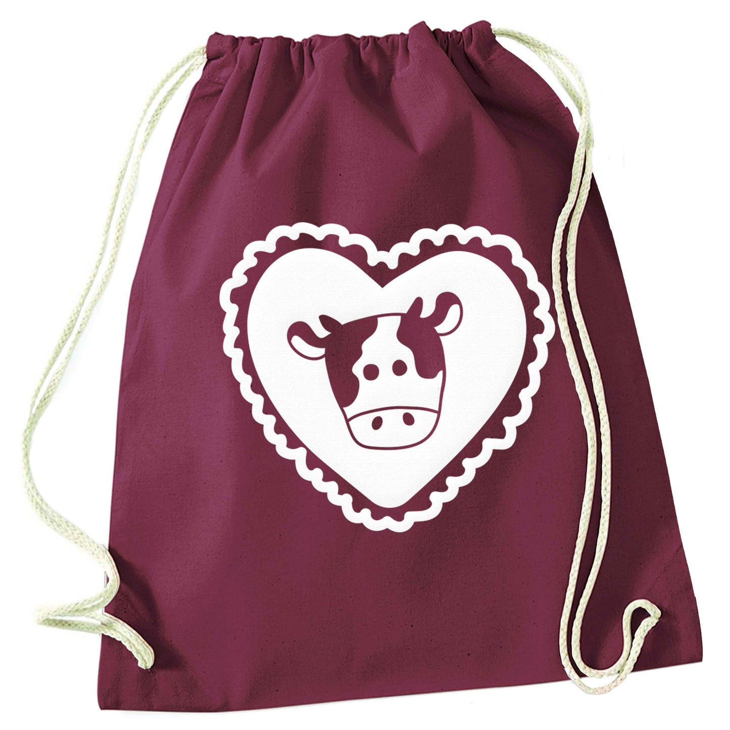 Cow heart illustration maroon drawstring bag