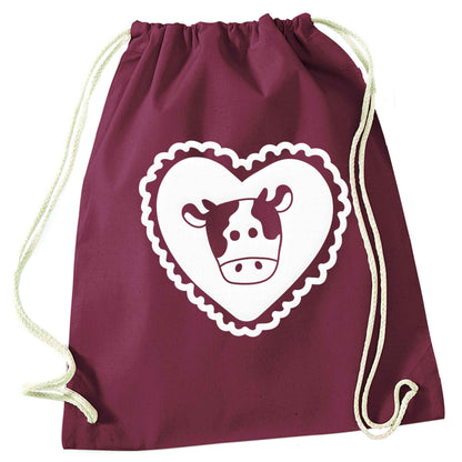 Cow heart illustration maroon drawstring bag